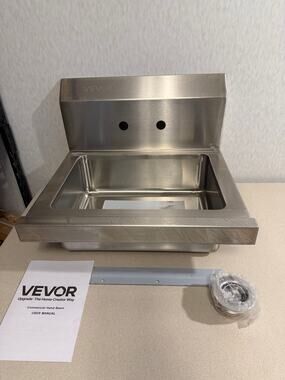 VEVOR Commercial Hand Wash Sink Wall Mount Stainless Steel Basin Backsplash
